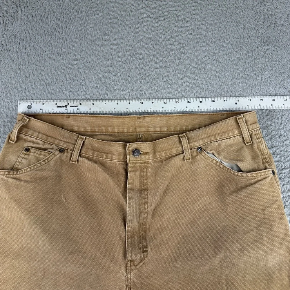 Dickies Mens Carpenter Pants Duck Brown Canvas Workwear Distressed 40x30 Relaxed